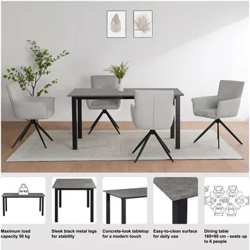 Durham Matbord 160x90 cm - Betonggrå och svart - Möbler - Bord & matgrupper - Matbord & köksbord