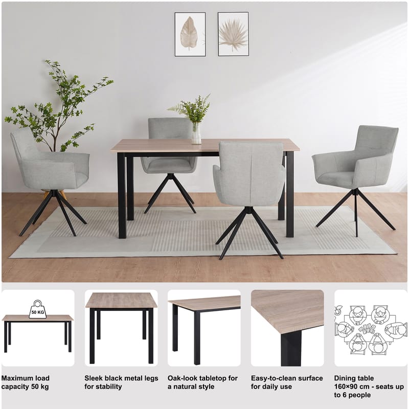 Durham Matbord 160x90 cm - Ekbrun och svart - Möbler - Bord & matgrupper - Matbord & köksbord