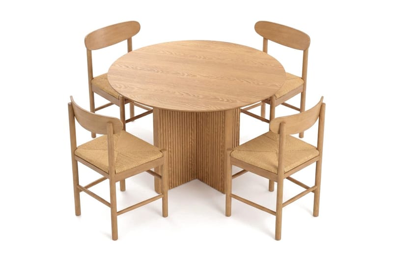 Edda Matgrupp runt 110 cm Ek med 4 Malte Matstolar - Möbler - Bord & matgrupper - Matgrupper