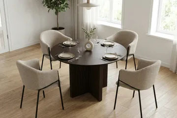 Edda Matgrupp runt 110 cm Rökt Ek med 4 Filip Matstolar - Rökt ek - Möbler - Bord & matgrupper - Matgrupper