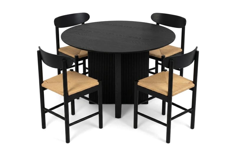 Edda Matgrupp runt 110 cm Svart med 4 Malte Matstolar - Möbler - Bord & matgrupper - Matgrupper