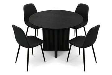Edda Matgrupp runt 110 cm Svart med 4 Nibe Matstolar - Svartlaserad ek - Möbler - Bord & matgrupper - Matgrupper
