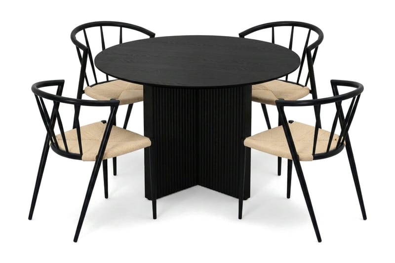 Edda Matgrupp runt 110 cm Svart med 4 Winston Matstolar - Svart - Möbler - Bord & matgrupper - Matgrupper
