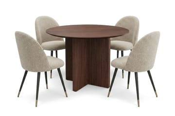 Edda Matgrupp runt 110 cm Valnöt med 4 Torsby Matstolar - Valnöt - Möbler - Bord & matgrupper - Matgrupper