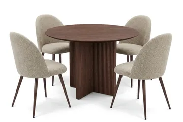 Edda Matgrupp runt 110 cm Valnöt med 4 Torsby Matstolar - Valnöt - Möbler - Bord & matgrupper - Matgrupper