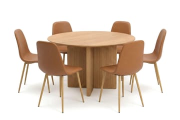 Edda Matgrupp runt 130 cm Ek med 6 Nibe Matstolar - Ek - Möbler - Bord & matgrupper - Matgrupper