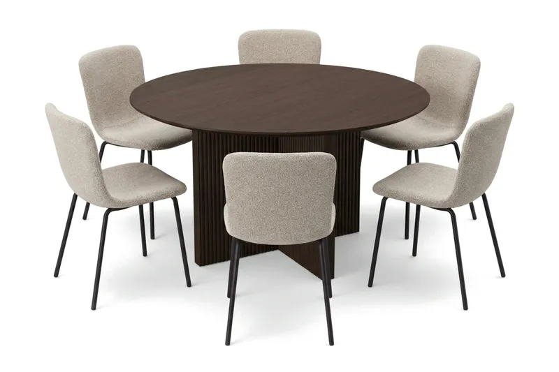 Edda Matgrupp runt 130 cm Rökt Ek med 6 Katy Matstolar, Rökt ek