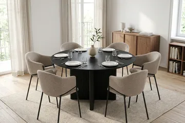 Edda Matgrupp runt 130 cm Svart med 6 Filip Matstolar - Svartlaserad ek - Möbler - Bord & matgrupper - Matgrupper