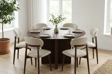 Edda Matgrupp runt 130 cm Valnöt med 6 Molly Matstolar - Valnöt - Möbler - Bord & matgrupper - Matgrupper