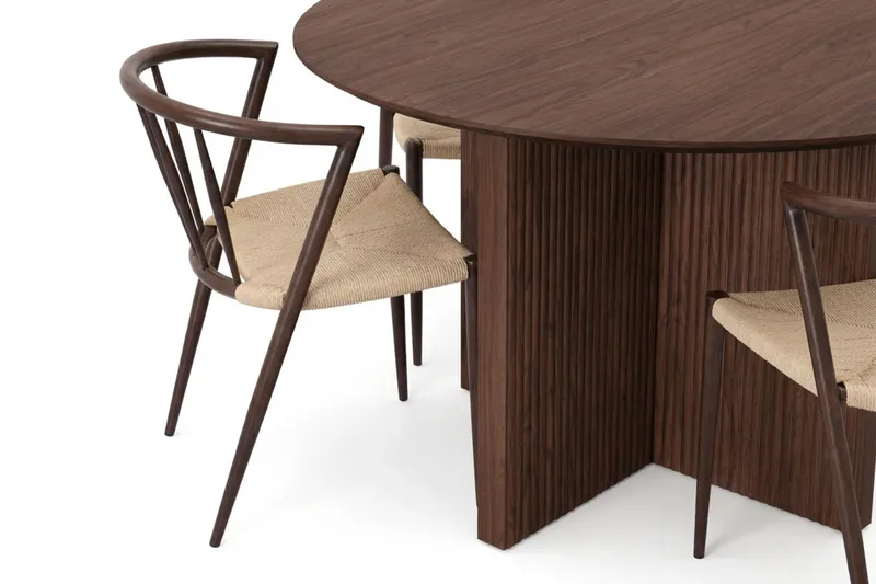 Edda Matgrupp runt 130 cm Valnöt med 6 Winston Matstolar - Valnöt - Möbler - Bord & matgrupper - Matgrupper