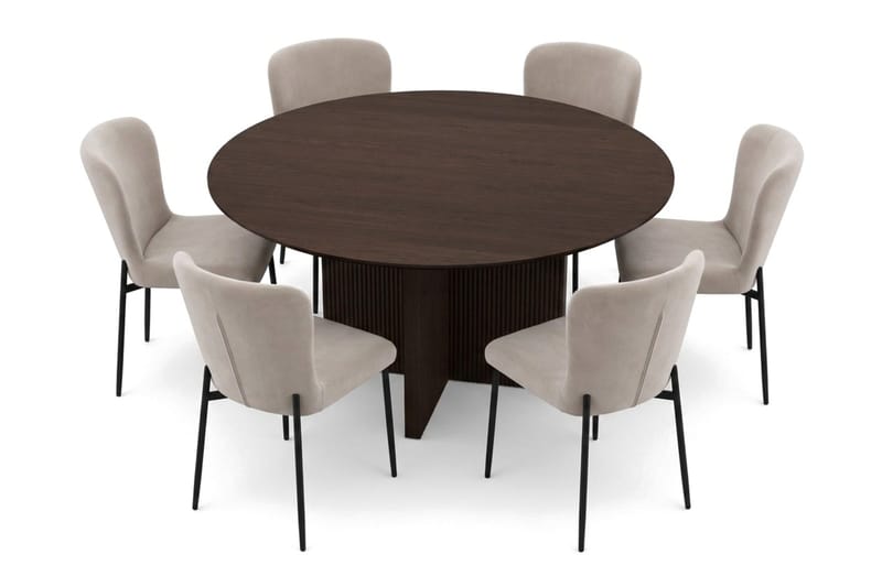 Edda Matgrupp runt 150 cm Rökt Ek med 6 Elsie Matstolar - Rökt ek/Beige - Möbler - Bord & matgrupper - Matgrupper