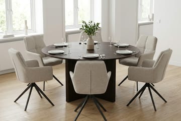 Edda Matgrupp runt 150 cm Rökt Ek med 6 Torsby Matstolar - Rökt ek - Möbler - Bord & matgrupper - Matgrupper