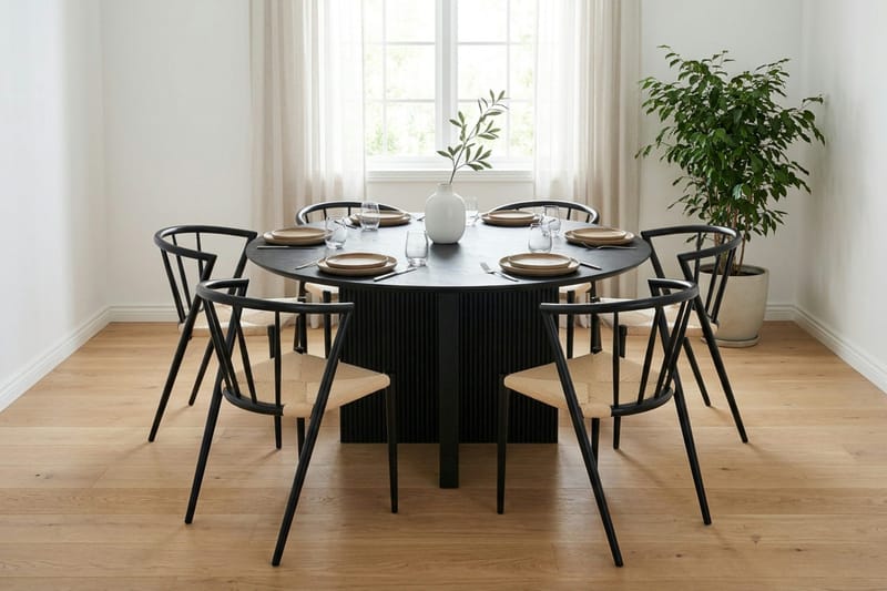 Edda Matgrupp runt 150 cm Svart med 6 Winston Matstolar - Svart - Möbler - Bord & matgrupper - Matgrupper