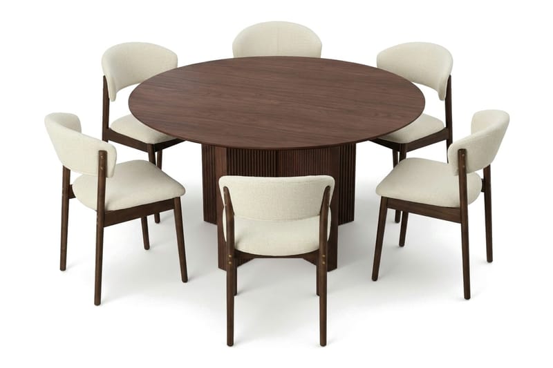 Edda Matgrupp runt 150 cm Valnöt med 6 Nala Matstolar - Möbler - Bord & matgrupper - Matgrupper