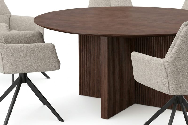Edda Matgrupp runt 150 cm Valnöt med 6 Torsby Matstolar - Möbler - Bord & matgrupper - Matgrupper