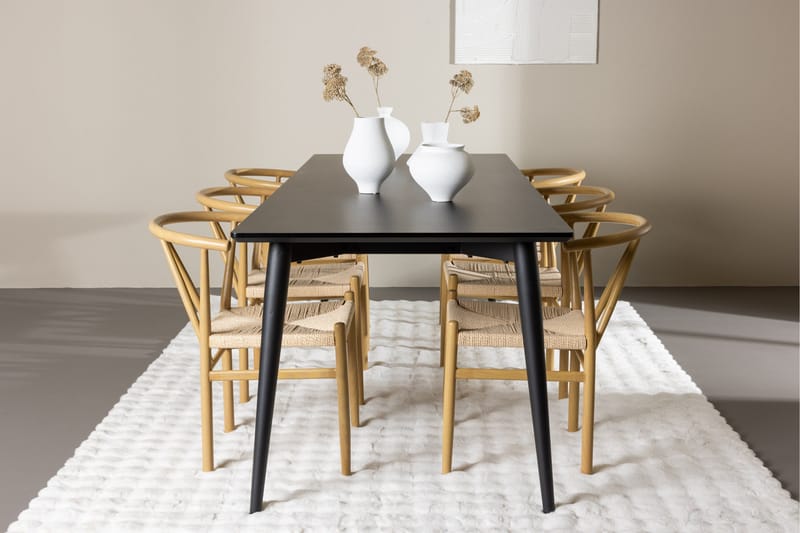 Ellis Matgrupp 230 cm Rektangulär med 6 Alfons stolar - Svart/Beige - Möbler - Bord & matgrupper - Matgrupper