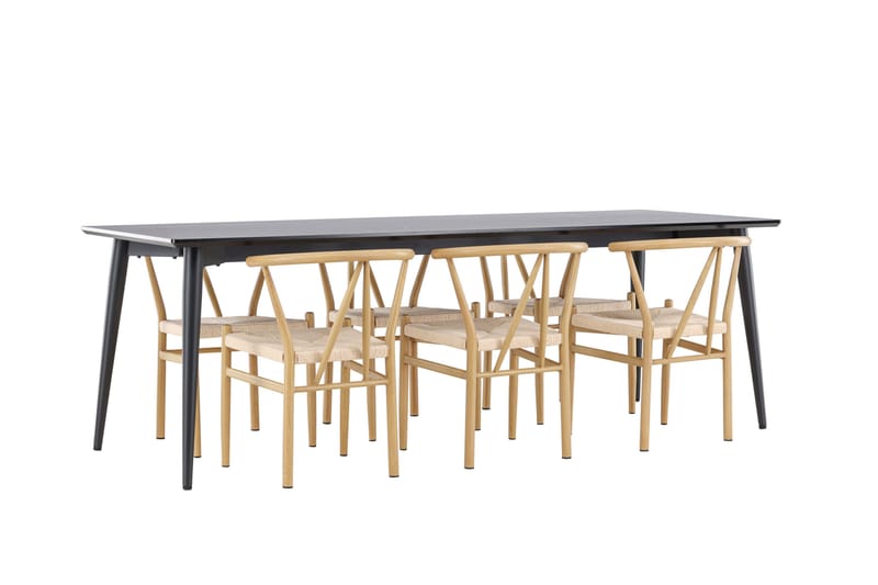 Ellis Matgrupp 230 cm Rektangulär med 6 Alfons stolar - Svart/Beige - Möbler - Bord & matgrupper - Matgrupper