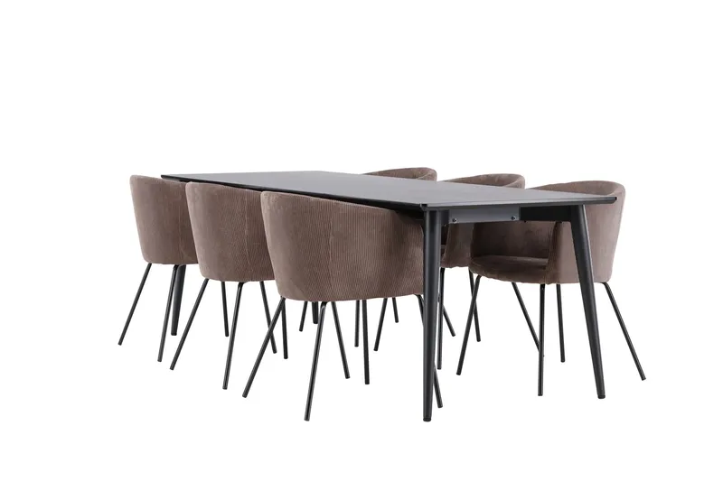 Ellis Matgrupp 230 cm Rektangulär med 6 Berit stolar, Svart/Brun