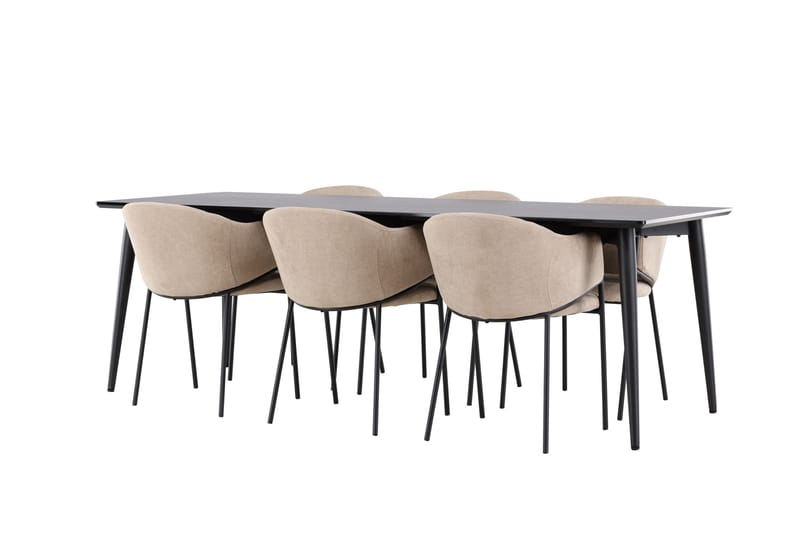 Ellis Matgrupp 230 cm Rektangulär med 6 Evelina stolar - Svart/Beige - Möbler - Bord & matgrupper - Matgrupper