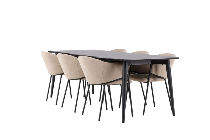 Ellis Matgrupp 230 cm Rektangulär med 6 Evelina stolar - Svart/Beige - Möbler - Bord & matgrupper - Matgrupper