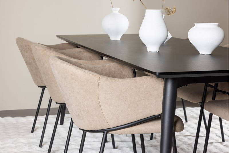 Ellis Matgrupp 230 cm Rektangulär med 6 Evelina stolar - Svart/Beige - Möbler - Bord & matgrupper - Matgrupper