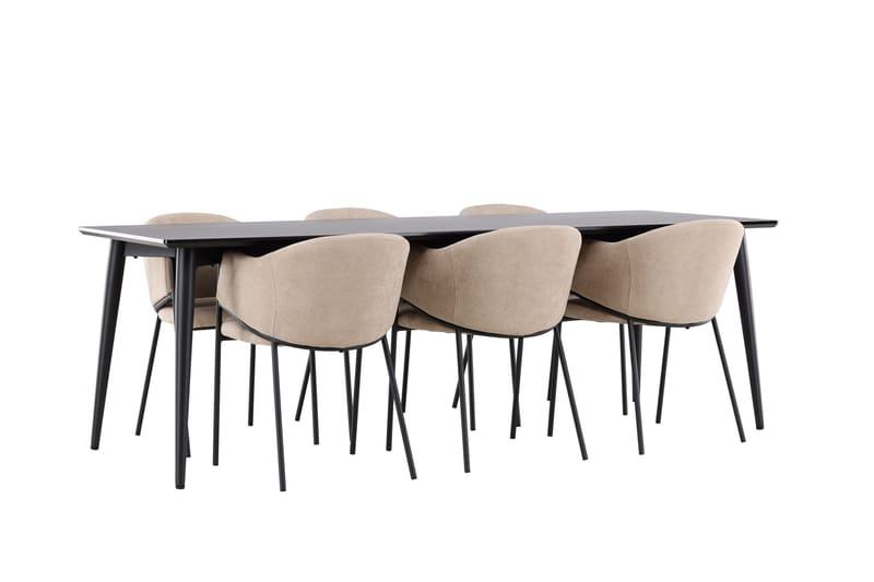 Ellis Matgrupp 230 cm Rektangulär med 6 Evelina stolar - Svart/Beige - Möbler - Bord & matgrupper - Matgrupper