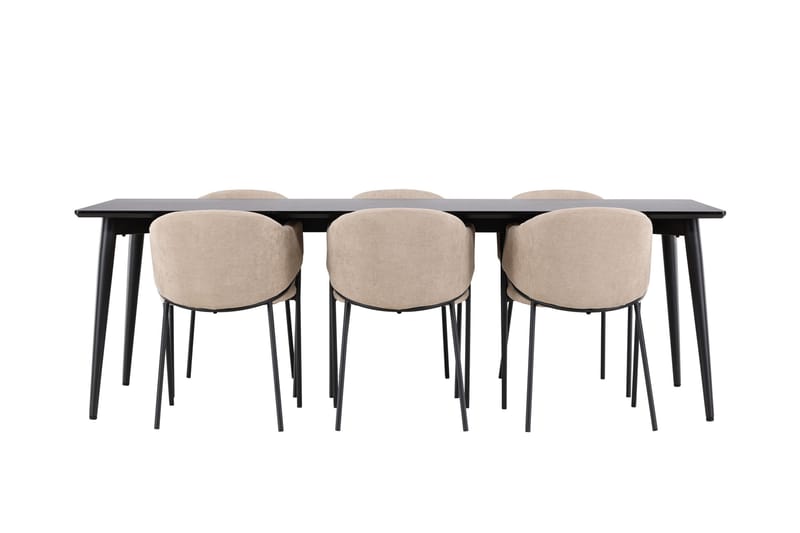 Ellis Matgrupp 230 cm Rektangulär med 6 Evelina stolar - Svart/Beige - Möbler - Bord & matgrupper - Matgrupper