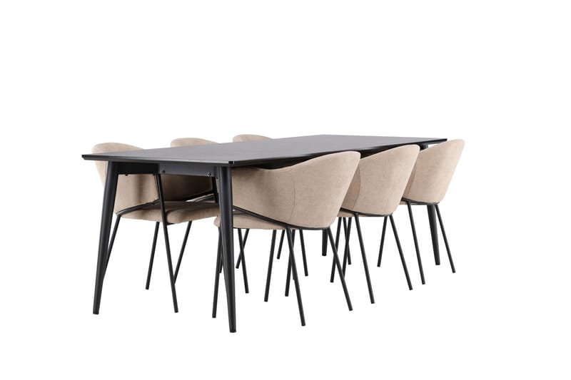 Ellis Matgrupp 230 cm Rektangulär med 6 Evelina stolar - Svart/Beige - Möbler - Bord & matgrupper - Matgrupper