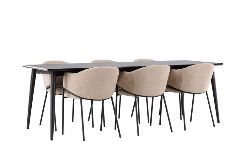 Ellis Matgrupp 230 cm Rektangulär med 6 Evelina stolar - Svart/Beige - Möbler - Bord & matgrupper - Matgrupper