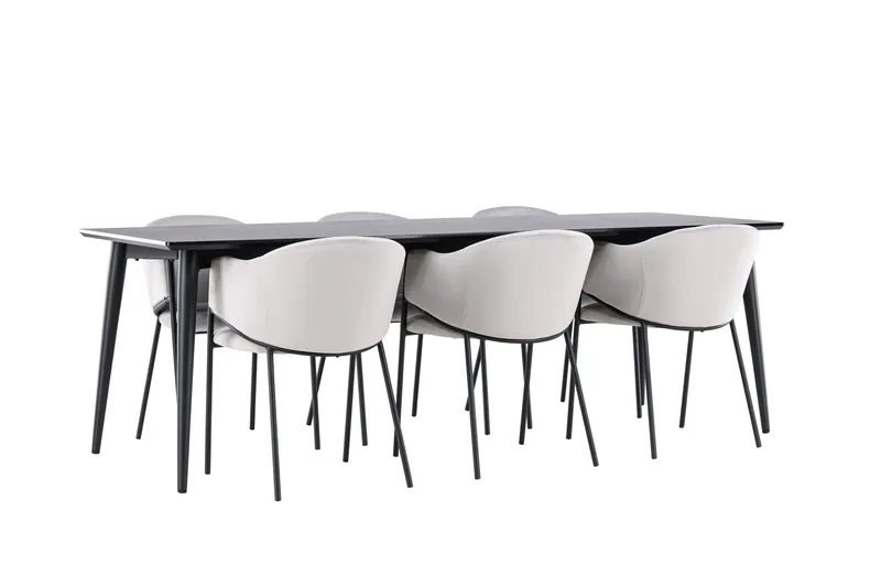 Ellis Matgrupp 230 cm Rektangulär med 6 Evelina stolar - Svart/Grå - Möbler - Bord & matgrupper - Matgrupper
