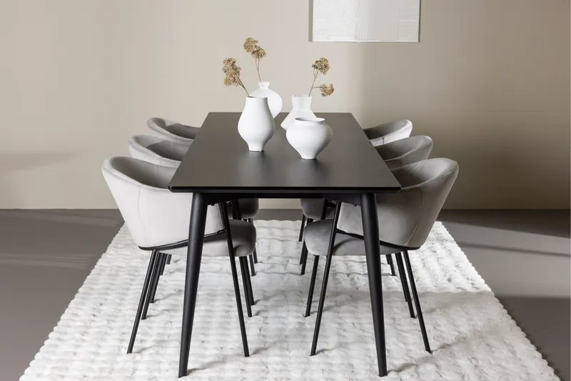 Ellis Matgrupp 230 cm Rektangulär med 6 Evelina stolar - Svart/Grå - Möbler - Bord & matgrupper - Matgrupper