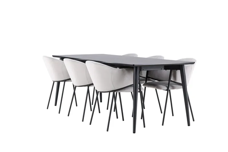 Ellis Matgrupp 230 cm Rektangulär med 6 Evelina stolar - Svart/Grå - Möbler - Bord & matgrupper - Matgrupper