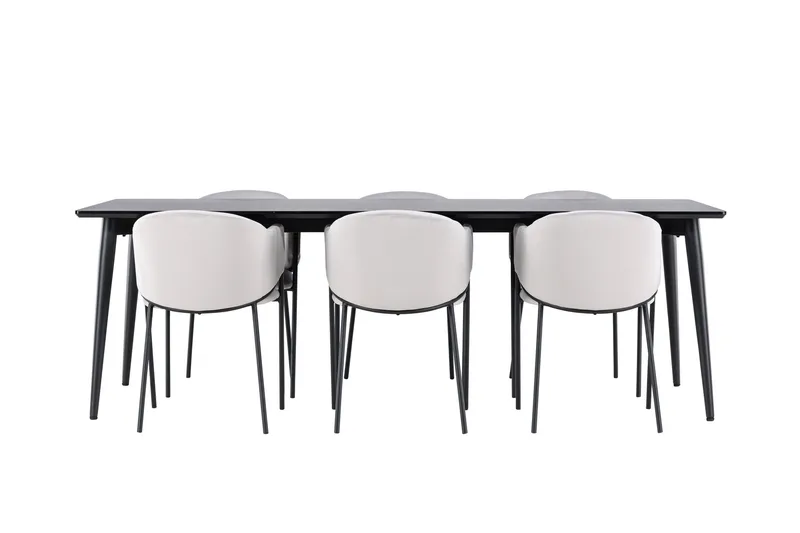 Ellis Matgrupp 230 cm Rektangulär med 6 Evelina stolar - Svart/Grå - Möbler - Bord & matgrupper - Matgrupper