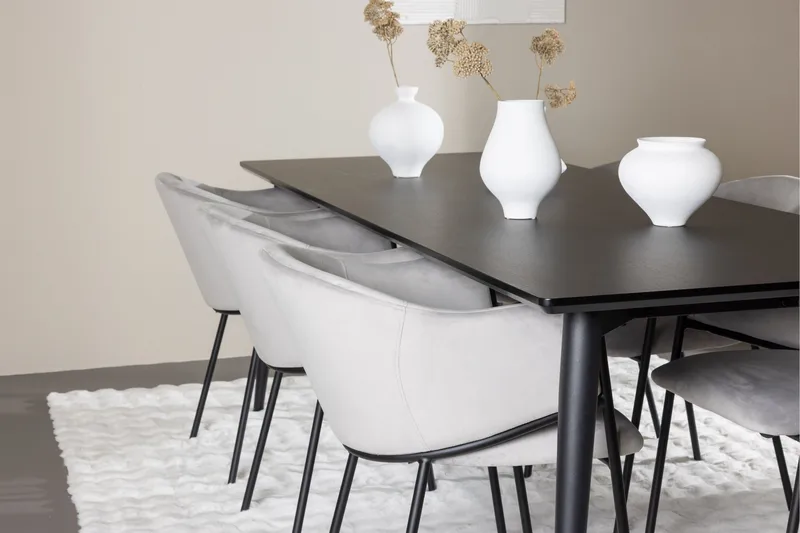 Ellis Matgrupp 230 cm Rektangulär med 6 Evelina stolar - Svart/Grå - Möbler - Bord & matgrupper - Matgrupper