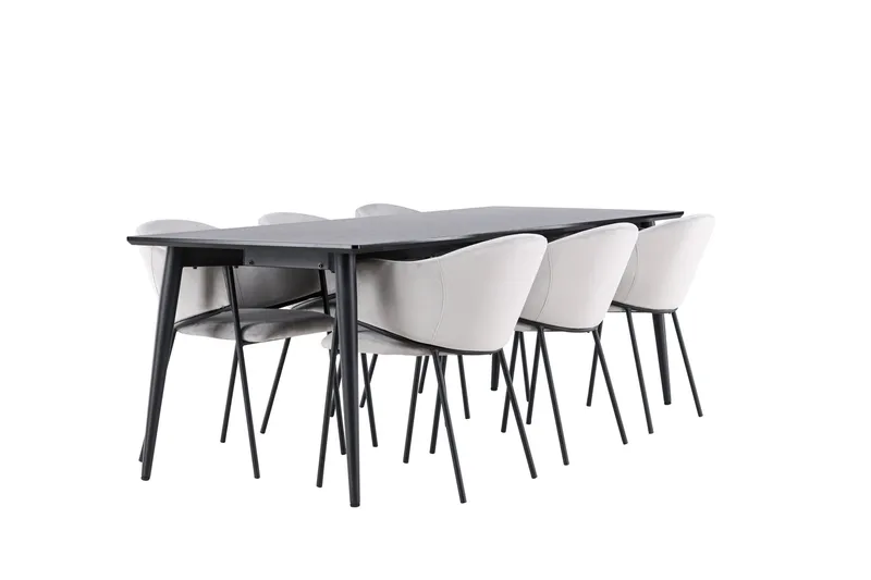 Ellis Matgrupp 230 cm Rektangulär med 6 Evelina stolar - Svart/Grå - Möbler - Bord & matgrupper - Matgrupper