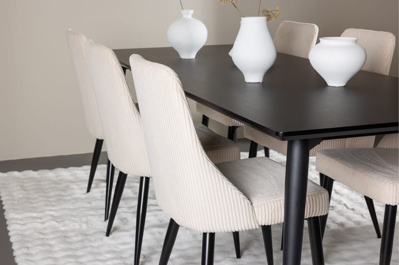 Ellis Matgrupp 230 cm Rektangulär med 6 Leone stolar - Svart/Beige - Möbler - Bord & matgrupper - Matgrupper