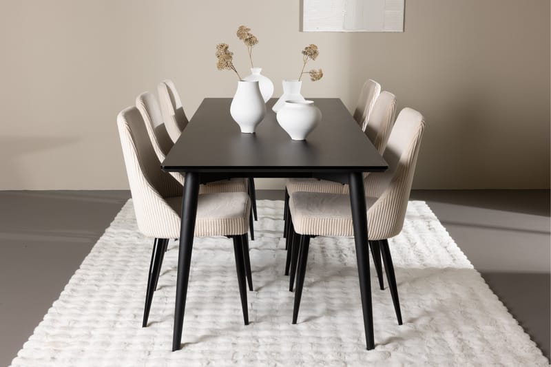 Ellis Matgrupp 230 cm Rektangulär med 6 Leone stolar - Svart/Beige - Möbler - Bord & matgrupper - Matgrupper