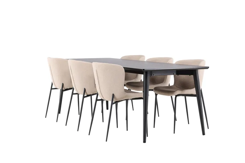 Ellis Matgrupp 230 cm Rektangulär med 6 Modesto stolar - Svart/Beige - Möbler - Bord & matgrupper - Matgrupper