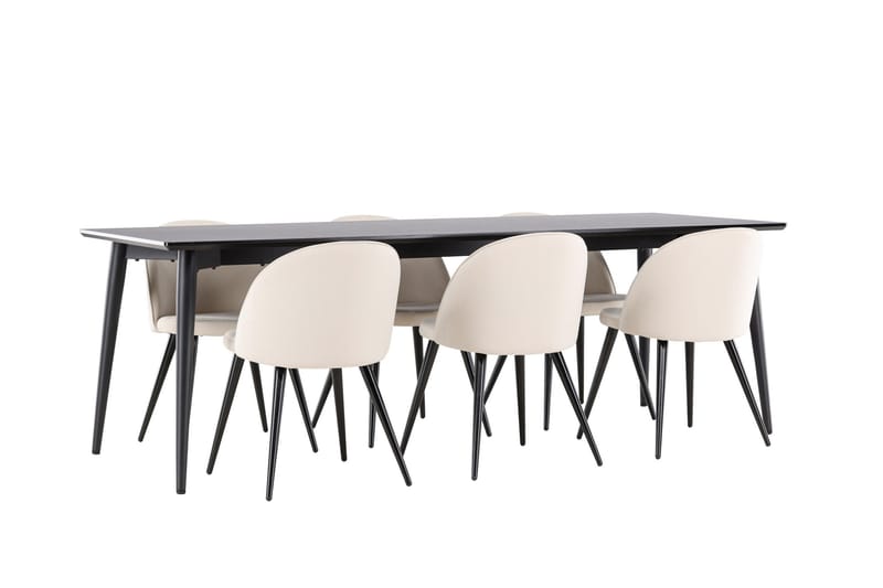 Ellis Matgrupp 230 cm Rektangulär med 6 Velvet stolar - Svart/Beige - Möbler - Bord & matgrupper - Matgrupper