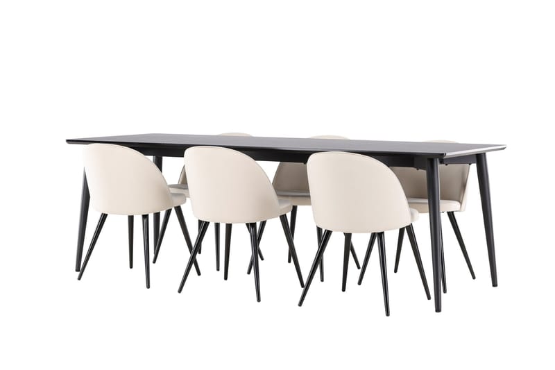 Ellis Matgrupp 230 cm Rektangulär med 6 Velvet stolar - Svart/Beige - Möbler - Bord & matgrupper - Matgrupper