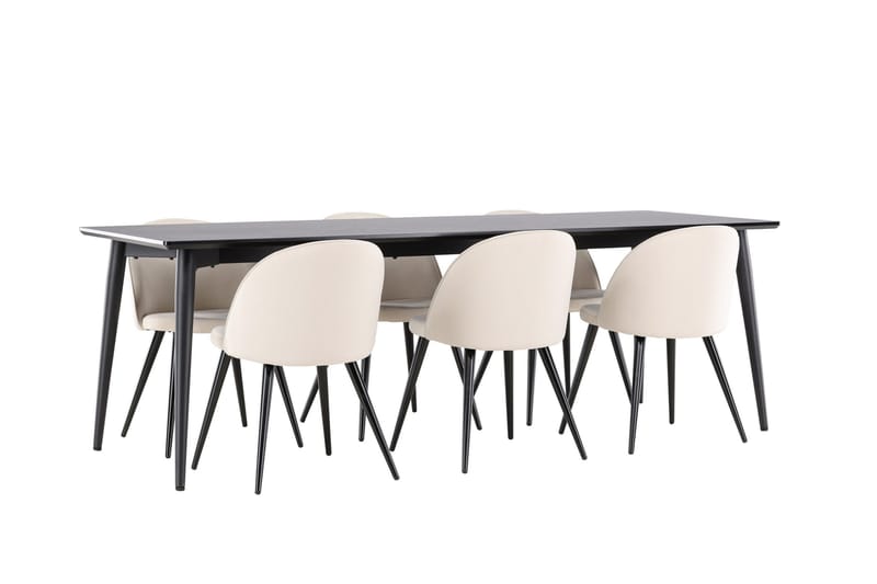 Ellis Matgrupp 230 cm Rektangulär med 6 Velvet stolar - Svart/Beige - Möbler - Bord & matgrupper - Matgrupper