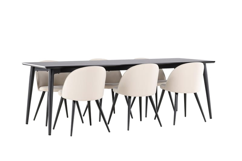 Ellis Matgrupp 230 cm Rektangulär med 6 Velvet stolar - Svart/Beige - Möbler - Bord & matgrupper - Matgrupper