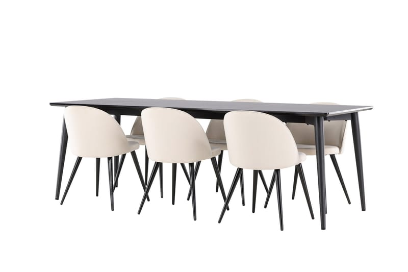 Ellis Matgrupp 230 cm Rektangulär med 6 Velvet stolar - Svart/Beige - Möbler - Bord & matgrupper - Matgrupper