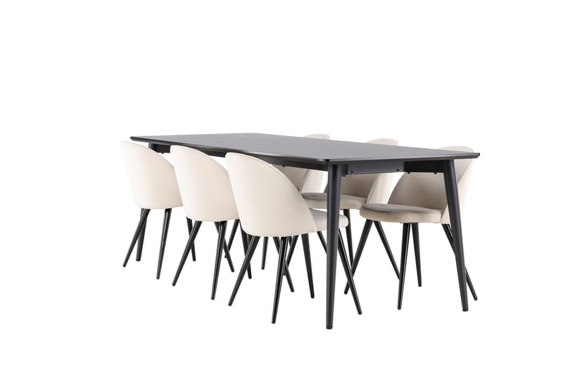 Ellis Matgrupp 230 cm Rektangulär med 6 Velvet stolar - Svart/Beige - Möbler - Bord & matgrupper - Matgrupper