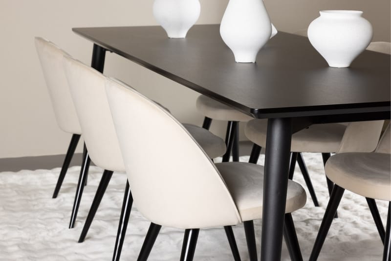 Ellis Matgrupp 230 cm Rektangulär med 6 Velvet stolar - Svart/Beige - Möbler - Bord & matgrupper - Matgrupper