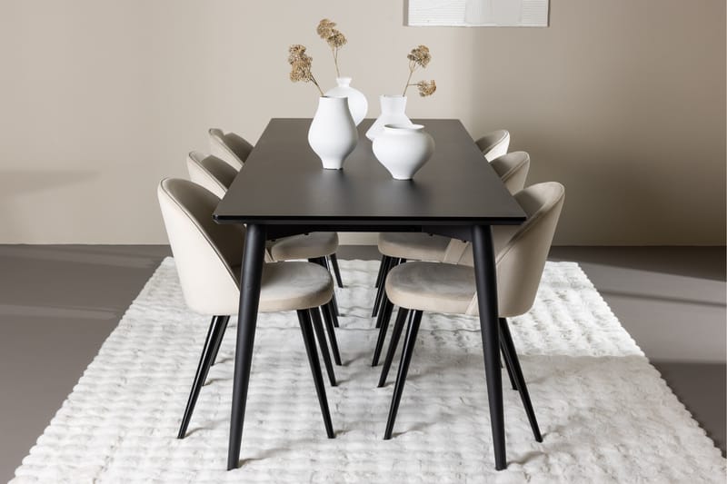 Ellis Matgrupp 230 cm Rektangulär med 6 Velvet stolar - Svart/Beige - Möbler - Bord & matgrupper - Matgrupper
