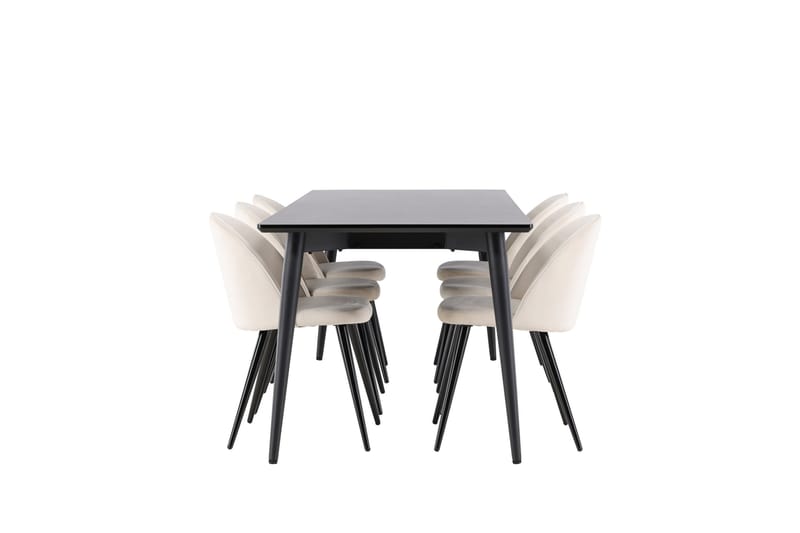 Ellis Matgrupp 230 cm Rektangulär med 6 Velvet stolar - Svart/Beige - Möbler - Bord & matgrupper - Matgrupper