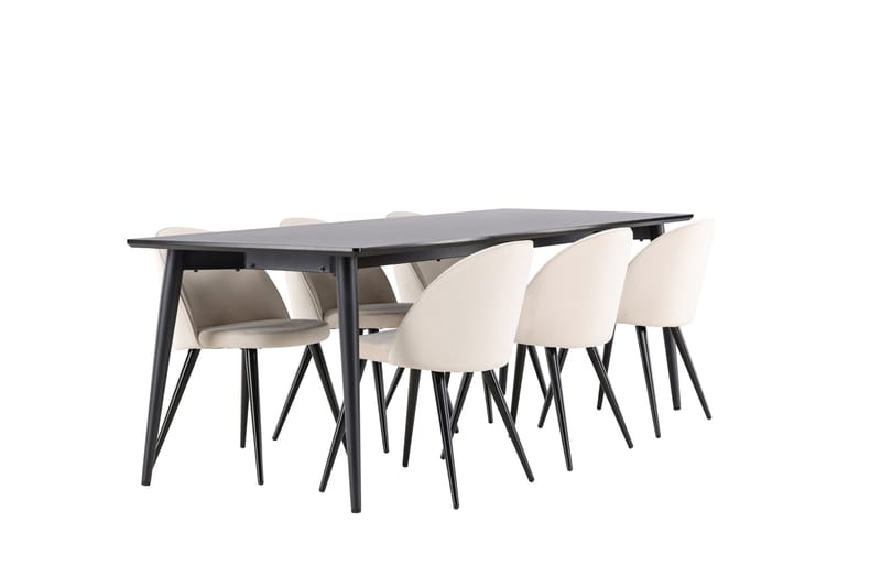 Ellis Matgrupp 230 cm Rektangulär med 6 Velvet stolar - Svart/Beige - Möbler - Bord & matgrupper - Matgrupper