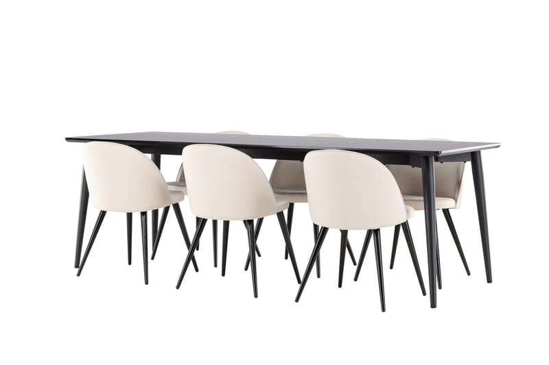 Ellis Matgrupp 230 cm Rektangulär med 6 Velvet stolar - Svart/Beige - Möbler - Bord & matgrupper - Matgrupper