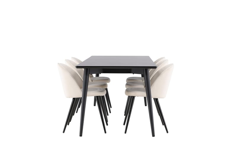 Ellis Matgrupp 230 cm Rektangulär med 6 Velvet stolar - Svart/Beige - Möbler - Bord & matgrupper - Matgrupper